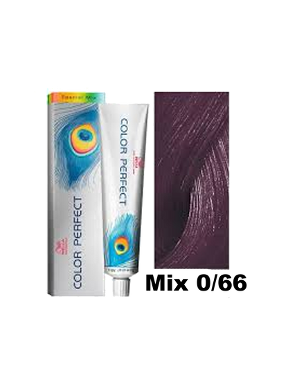 Tinte Color Perfect Wella en mezcla de colores, muestra tonos vibrantes en el frasco de la tintura para cabello.