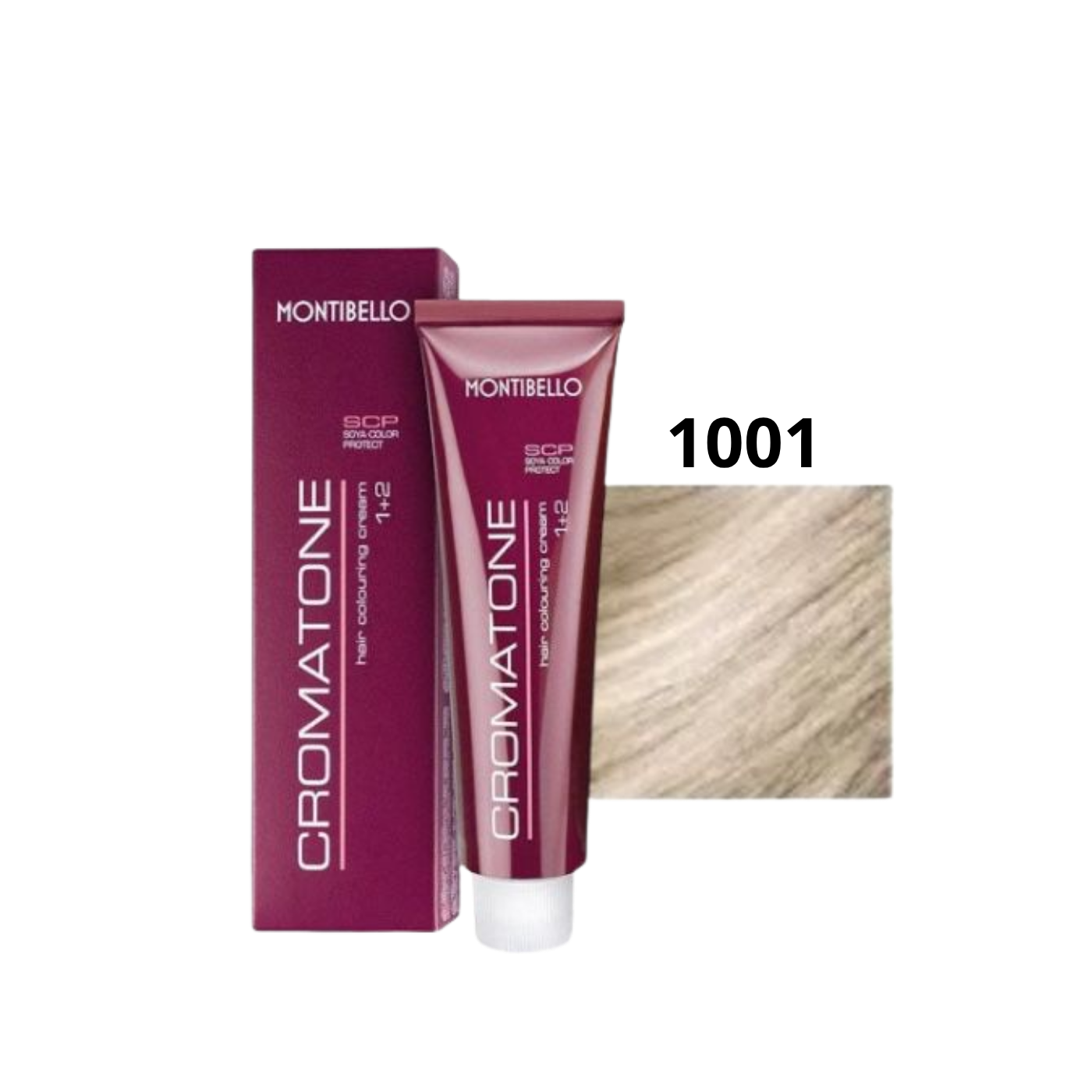 Tinte Cromatone de color rubio claro en botella con etiqueta blanca y detalles en amarillo y negro.