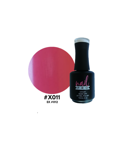 Esmalte Nail Pro X001-X083 en botella con color rosa y detalles en negro, muestra el envase y el color del esmalte.
