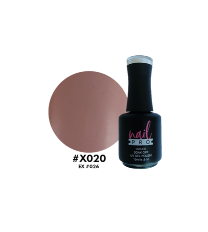 Esmalte Nail Pro X001-X083 en frasco con color rosa brillante y brillo en la superficie, muestra el producto de esmalte de uñas.