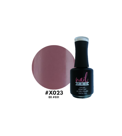 Esmalte Nail Pro X001 a X083 en frascos, colores variados, con acabado brillante para uñas.