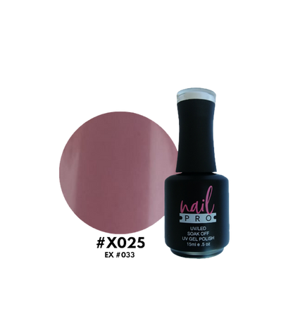 Esmalte Nail Pro X001-X083 en frasco con color rosa brillante y diseño elegante, visibilidad del esmalte y sello de la marca Nail Pro