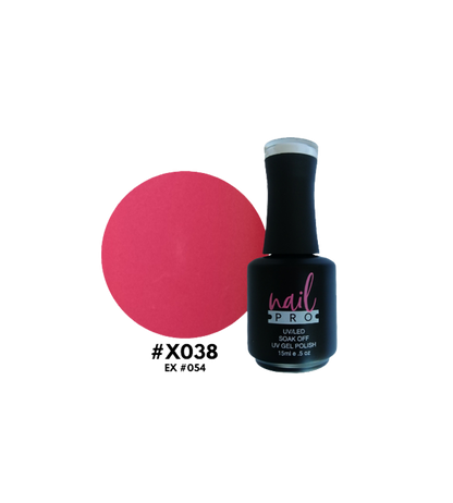 Esmalte Nail Pro X001-X083 en botella, muestra el color brillante y la textura del esmalte de uñas de la marca Nail Pro.