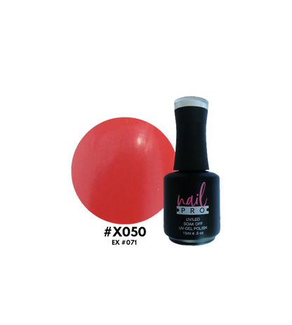 Esmalte Nail Pro X001-X083 en frasco, con acabado brillante y color vibrante, para uñas.