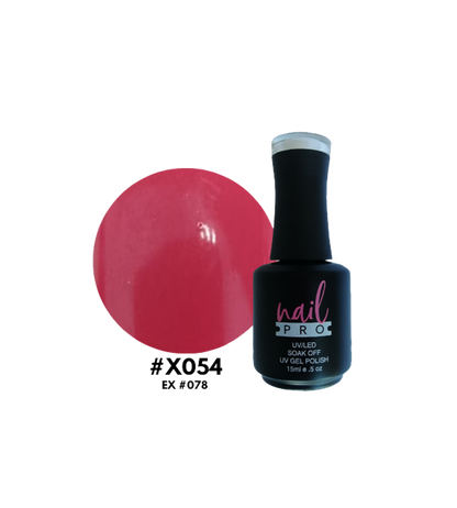 Esmalte Nail Pro X001-X083 en frasco, color brillante y acabado liso, ideal para uñas con marca Nail Pro