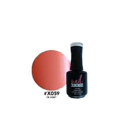 Esmalte Nail Pro X001-X083 de color rosa suave en frasco con etiqueta, muestra la textura y el diseño del envase.