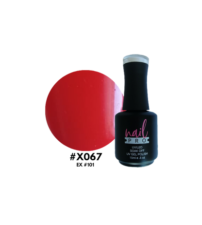 Esmalte Nail Pro X001-X083 en frasco, color vibrante y acabado brillante, ideal para manicura y cuidado de uñas.