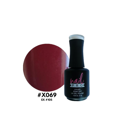 Esmalte Nail Pro X001-X083 en un frasco con color rosa suave y aplicador, mostrando el diseño del envase y la etiqueta del producto.