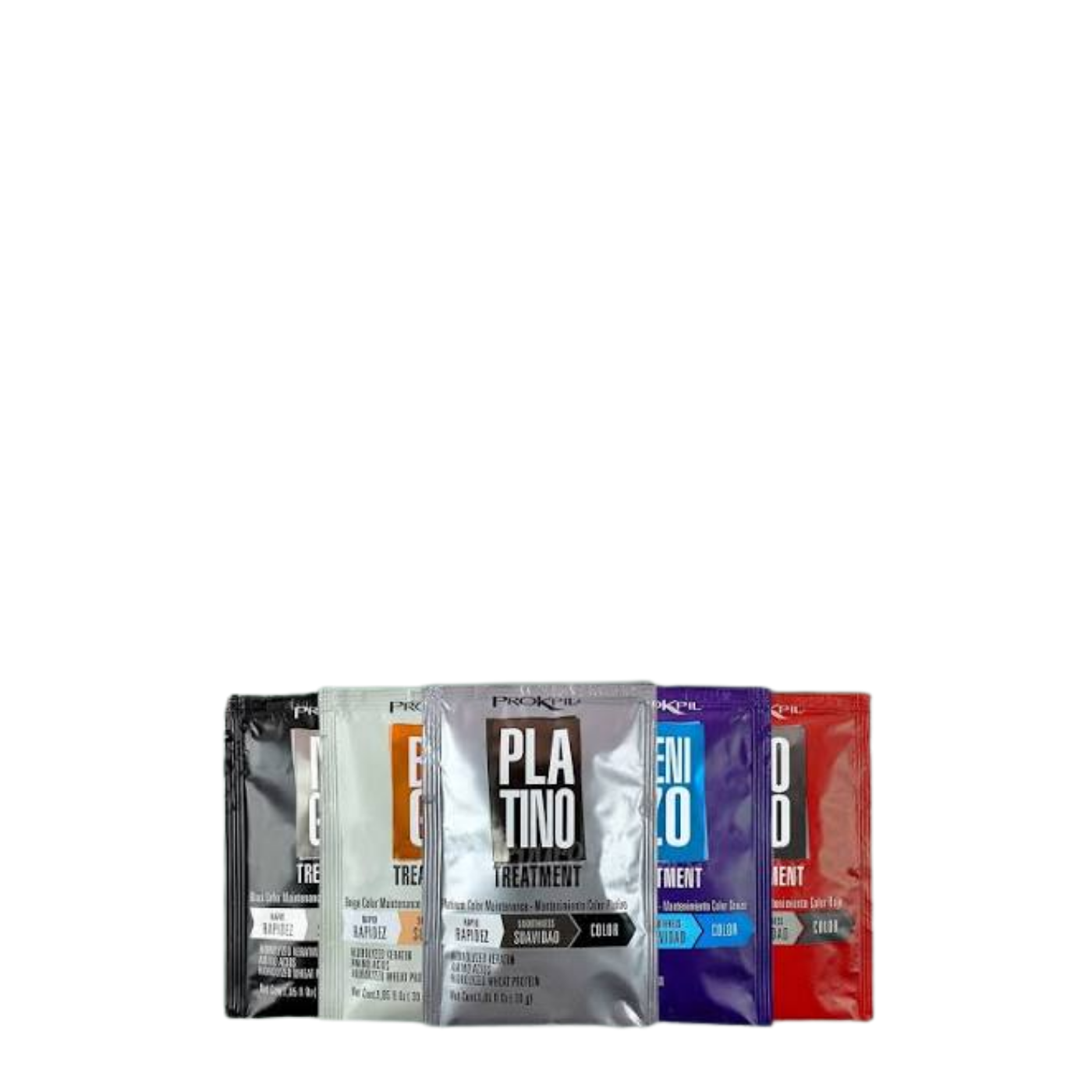 Sachet monodosis del Tratamiento Matizante Prokpil en sus diferentes variedades de color, crema correctora y nutritiva para el mantenimiento de cabellos tinturados y decolorados.