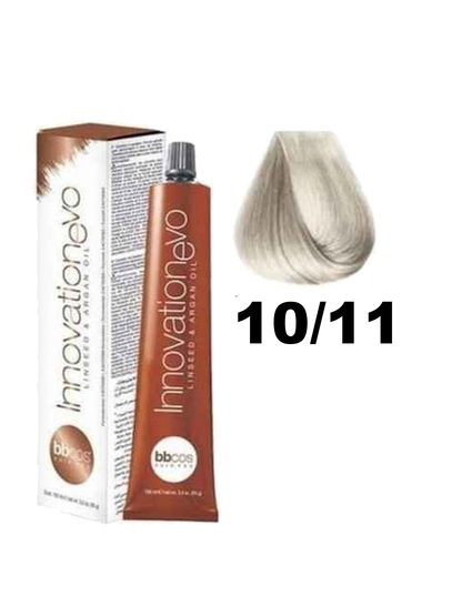 Tinte Innovation BBcos de la marca BBCOS en tubo, muestra color y textura de la tintura capilar para cabello.