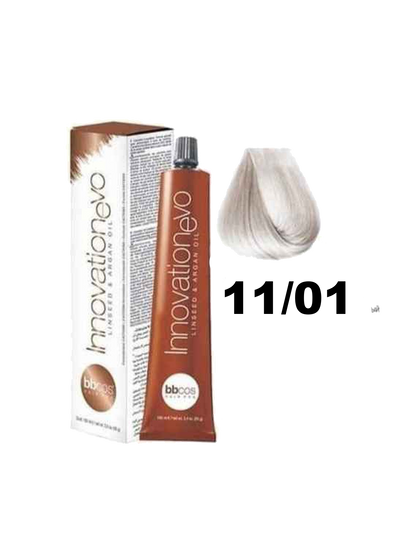 Tinte Innovation BBcos de la marca BBCOS en tubo, muestra el color y la textura de la tintura para cabello.