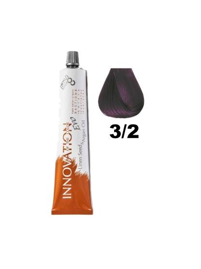 Tinte Innovation BBcos de la marca BBCOS en tono 3.2, muestra el frasco y color de la tintura para cabello.