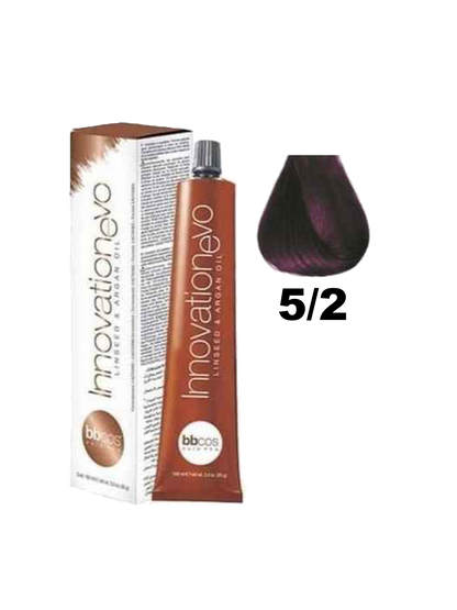 Tinte Innovation BBcos de la marca BBCOS en tubo, muestra el color y textura del producto para teñido capilar.
