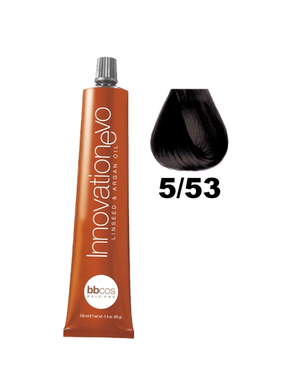 Tinte Innovation BBcos en envase de color dorado y tapa negra, para cabello con tecnología de cuidado capilar BBCOS