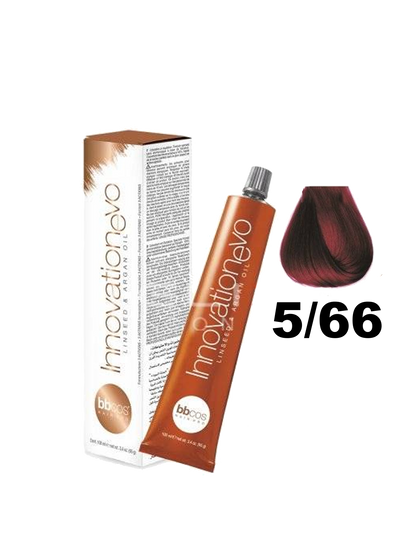 Tinte Innovation BBcos en tubo con coloración para cabello, envase con marca BBCOS y tono 5.66.