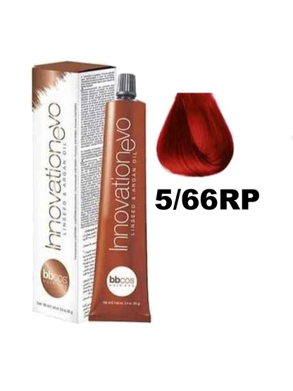 Tinte BBCOS Innovation BBcos en caja con tubos y guantes para coloración capilar profesional.