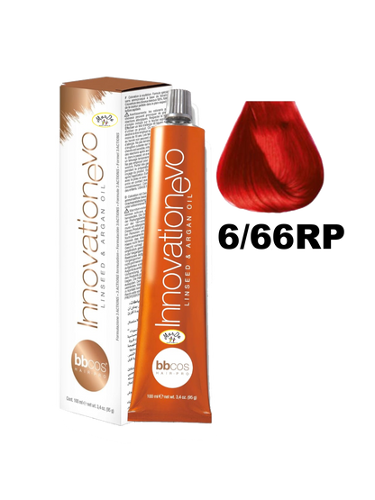 Tinte BBCOS Innovation BBcos en tubo, muestra el color rubio oscuro con reflejos cobrizos, ideal para cabello.