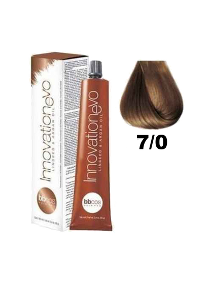 Tinte Innovation BBcos en tubo, color 7.0, con fórmula innovadora para un cabello brillante y saludable.