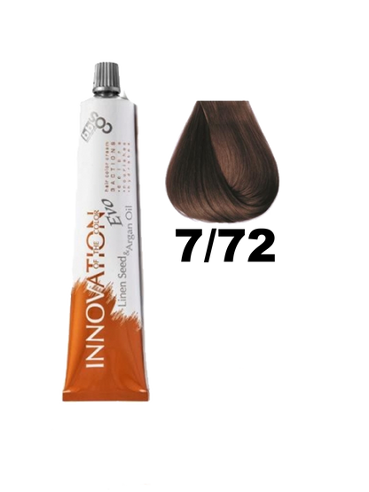 Tinte Innovation BBcos en botella con color y fórmula innovadora para cabello, marca BBCOS, en envase de plástico.